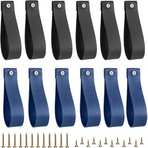 AccEncyc 12 Pack PU Leather Curtain Rod Holder Cute Leather Straps for Hanging Curtains, Towels, Oars, Quilts (Black+Pink)