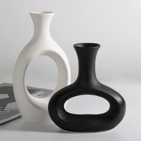 The7boX Black and White Ceramic Hollow Vase Set of 2, Household Decoration Vase Modern Central Decoration Vase for Flowers Green Plants for Living Room Bedroom 8.7''H/6.4''H in Kuwait