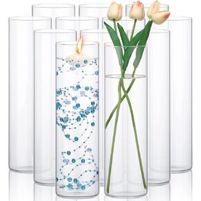 12 Pack Glass Clear Cylinder Vases Tall Floating Candle Holders Centerpiece Table Vases for Home Wedding Decorations Formal Dinners (4 x 3.35 Inch) in Saudi Arabia