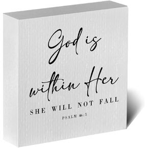 الله داخل آية الكتاب المقدس، عمل فني، صندوق خشبي، علامة ريفية، نمط المزرعة، مزمور 46: 5، لوحة كتلة خشبية مسيحية، مقاس 5 × 5 بوصات، ديكور مكتب المكتب المنزلي للهدايا in Kuwait