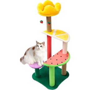 برج للقطط على شكل شجرة للقطط الداخلية مع أعمدة خدش مغطاة بالسيزال ومنصة على شكل فاكهة، اثاث مركز نشاط برج القطط متعدد المستويات للقطط والحيوانات الاليفة من دوكال in Kuwait