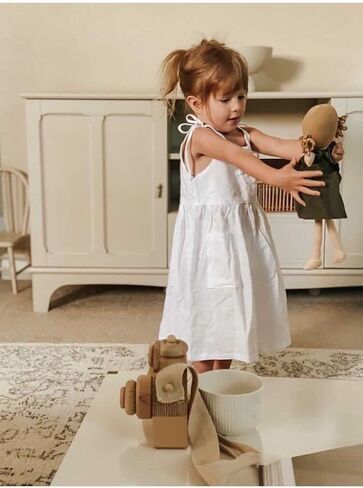 GLIGLITTR Toddler Baby Girls Summer Cotton Linen White Dress Bow Straps Sleeveless with Pockets Party Beach Casual Sundress in Saudi Arabia