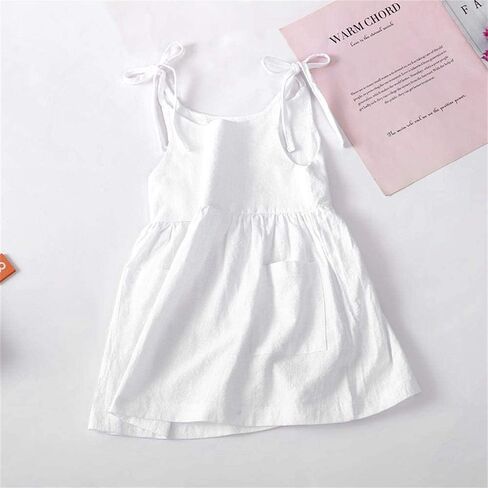 GLIGLITTR Toddler Baby Girls Summer Cotton Linen White Dress Bow Straps Sleeveless with Pockets Party Beach Casual Sundress in Saudi Arabia