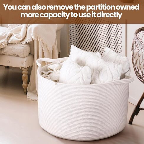 سلة ZLG كبيرة جدًا بسعة 83 لتر، سلة غسيل، سلة فصل، سلة بطانية، سلة غرفة المعيشة، سلة وسادة، منظم ألعاب الأطفال، صندوق تخزين منسوج للأطفال مع مقابض، سلة ملابس متسخة in Kuwait