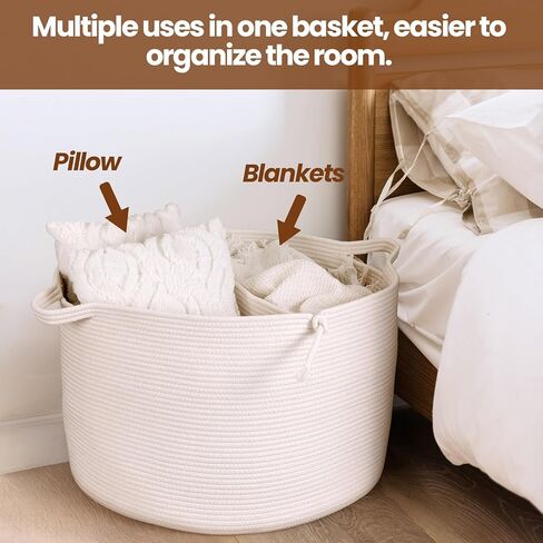 سلة ZLG كبيرة جدًا بسعة 83 لتر، سلة غسيل، سلة فصل، سلة بطانية، سلة غرفة المعيشة، سلة وسادة، منظم ألعاب الأطفال، صندوق تخزين منسوج للأطفال مع مقابض، سلة ملابس متسخة in Kuwait