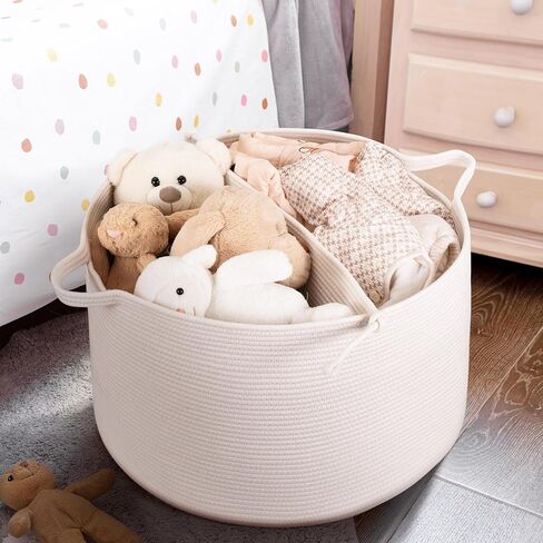 سلة ZLG كبيرة جدًا بسعة 83 لتر، سلة غسيل، سلة فصل، سلة بطانية، سلة غرفة المعيشة، سلة وسادة، منظم ألعاب الأطفال، صندوق تخزين منسوج للأطفال مع مقابض، سلة ملابس متسخة in Kuwait