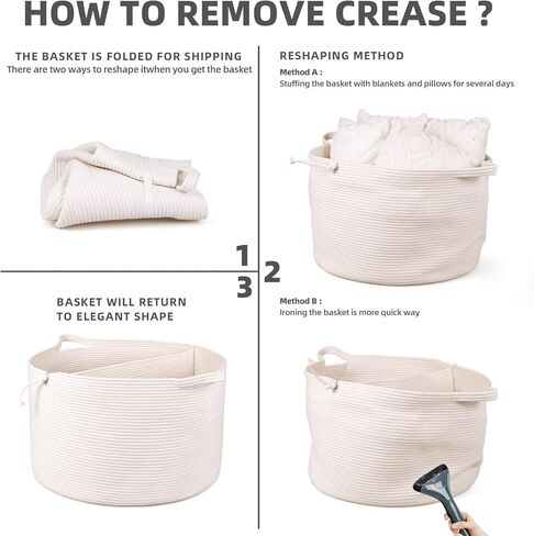 سلة ZLG كبيرة جدًا بسعة 83 لتر، سلة غسيل، سلة فصل، سلة بطانية، سلة غرفة المعيشة، سلة وسادة، منظم ألعاب الأطفال، صندوق تخزين منسوج للأطفال مع مقابض، سلة ملابس متسخة in Kuwait