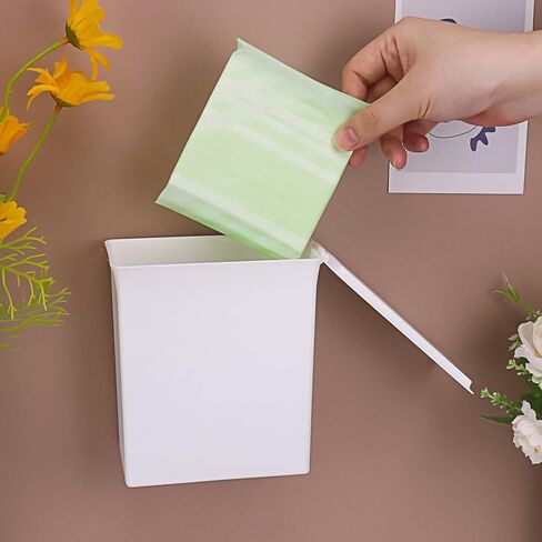 حاوية تخزين المناديل الصحية، صندوق منظم مناديل صحية محمول من البلاستيك الابيض للحمام 5.7 × 4.7 × 2.7 انش، حاوية تخزين للسدادات القطنية للبنات والنساء والسيدات in Kuwait