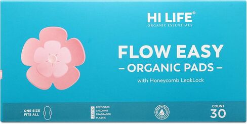 هاي لايف فوط عضوية | فوط صحية | فوط للنساء | بين عشية وضحاها والتدفق الثقيل | فائقة الامتصاص مع كيس التخلص من النفايات القابل للتحلل البيولوجي وهيكل قفل فريد على شكل قرص العسل لفترات خالية من الطفح الجلدي - عبوة من 30 قطعة in Kuwait