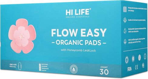 هاي لايف فوط عضوية | فوط صحية | فوط للنساء | بين عشية وضحاها والتدفق الثقيل | فائقة الامتصاص مع كيس التخلص من النفايات القابل للتحلل البيولوجي وهيكل قفل فريد على شكل قرص العسل لفترات خالية من الطفح الجلدي - عبوة من 30 قطعة in Kuwait