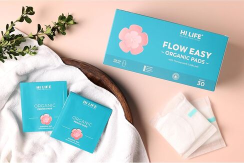 هاي لايف فوط عضوية | فوط صحية | فوط للنساء | بين عشية وضحاها والتدفق الثقيل | فائقة الامتصاص مع كيس التخلص من النفايات القابل للتحلل البيولوجي وهيكل قفل فريد على شكل قرص العسل لفترات خالية من الطفح الجلدي - عبوة من 30 قطعة in Kuwait