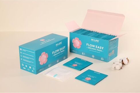 هاي لايف فوط عضوية | فوط صحية | فوط للنساء | بين عشية وضحاها والتدفق الثقيل | فائقة الامتصاص مع كيس التخلص من النفايات القابل للتحلل البيولوجي وهيكل قفل فريد على شكل قرص العسل لفترات خالية من الطفح الجلدي - عبوة من 30 قطعة in Kuwait