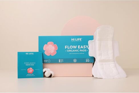 هاي لايف فوط عضوية | فوط صحية | فوط للنساء | بين عشية وضحاها والتدفق الثقيل | فائقة الامتصاص مع كيس التخلص من النفايات القابل للتحلل البيولوجي وهيكل قفل فريد على شكل قرص العسل لفترات خالية من الطفح الجلدي - عبوة من 30 قطعة in Kuwait