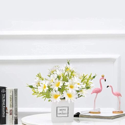 AIFUSI الزهور الاصطناعية، زهرة الأقحوان مع مزهرية زهور الأقحوان الاصطناعية الحريرية باقة نبات بونساي وهمية للديكور المنزلي والمكتب والزفاف، وترتيب القطع المركزية للطاولة، وديكور النوافذ in Kuwait