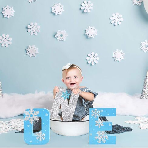 المجمدة رسالة واحدة علامة 1st عيد ميلاد الشتاء حفلة الوقوف الأزرق بريق ندفة الثلج كعكة سحق صور الدعامة محور الجدول الديكور in Kuwait