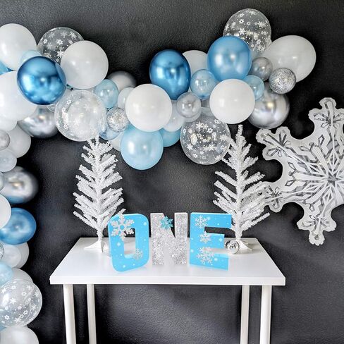 المجمدة رسالة واحدة علامة 1st عيد ميلاد الشتاء حفلة الوقوف الأزرق بريق ندفة الثلج كعكة سحق صور الدعامة محور الجدول الديكور in Kuwait
