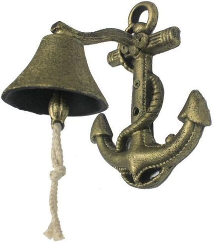 Hampton Nautical Rustic Silver Wall Mounted Anchor Hanging Bell 8" - Vintage Cast Iron Decoration - Metal Wall Decor in Kuwait