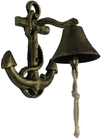 Hampton Nautical Rustic Silver Wall Mounted Anchor Hanging Bell 8" - Vintage Cast Iron Decoration - Metal Wall Decor in Kuwait