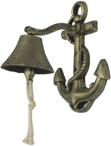 Hampton Nautical Rustic Silver Wall Mounted Anchor Hanging Bell 8" - Vintage Cast Iron Decoration - Metal Wall Decor in Kuwait
