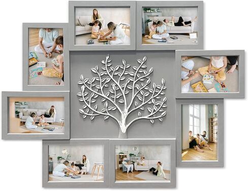 Hello Laura - إطارات صور شجرة العائلة مقاس 4 × 6 لتزيين الحائط وعرض 8 صور مفتوحة إطار مجمع للجدار مع ديكور شجرة لغرفة النوم المنزلية - أسود in Kuwait