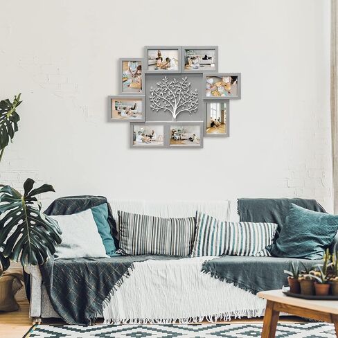 Hello Laura - إطارات صور شجرة العائلة مقاس 4 × 6 لتزيين الحائط وعرض 8 صور مفتوحة إطار مجمع للجدار مع ديكور شجرة لغرفة النوم المنزلية - أسود in Kuwait