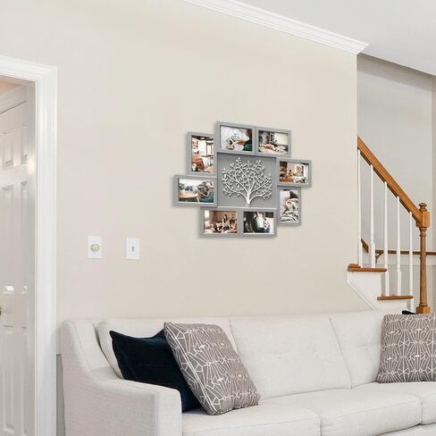 Hello Laura - إطارات صور شجرة العائلة مقاس 4 × 6 لتزيين الحائط وعرض 8 صور مفتوحة إطار مجمع للجدار مع ديكور شجرة لغرفة النوم المنزلية - أسود in Kuwait