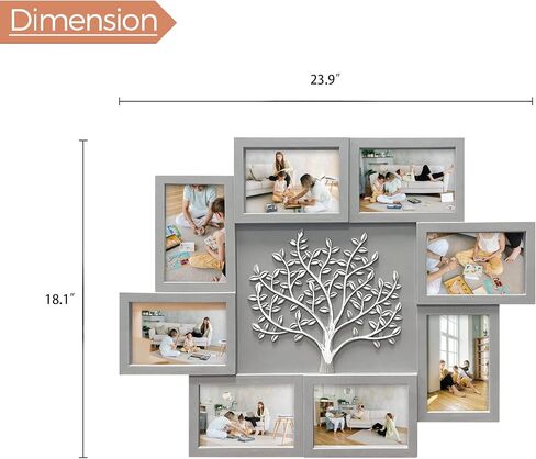 Hello Laura - إطارات صور شجرة العائلة مقاس 4 × 6 لتزيين الحائط وعرض 8 صور مفتوحة إطار مجمع للجدار مع ديكور شجرة لغرفة النوم المنزلية - أسود in Kuwait