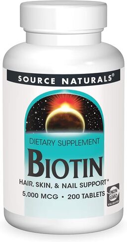 Source Naturals Biotin 5,000mcg High Potency B Vitamin Nutrients Support Healthy Hair, Skin & Nails - Maximum Strength Biotin Deficiency Supplement - 200 Tablets in Saudi Arabia