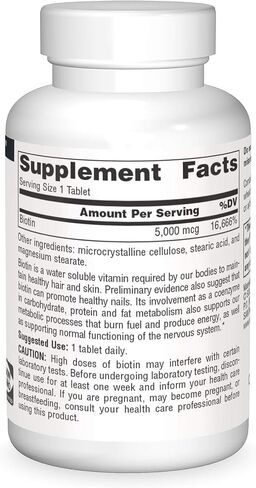 Source Naturals Biotin 5,000mcg High Potency B Vitamin Nutrients Support Healthy Hair, Skin & Nails - Maximum Strength Biotin Deficiency Supplement - 200 Tablets in Saudi Arabia