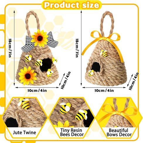 Yulejo 2 Pcs Mini Beehive Farmhouse Bee Summer Tiered Tray Decor Farmhouse Coffee Table Decor Spring Sunflower Shelf Sitter Coffee Bar Kitchen Table Home Decorations Bee Bookshelf Decor(Bee) in Saudi Arabia