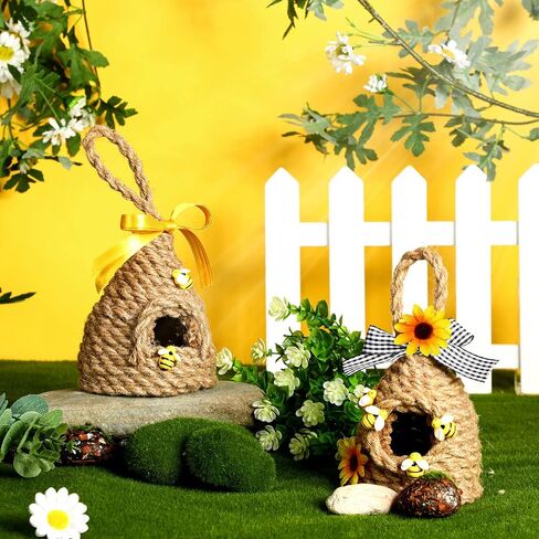 Yulejo 2 Pcs Mini Beehive Farmhouse Bee Summer Tiered Tray Decor Farmhouse Coffee Table Decor Spring Sunflower Shelf Sitter Coffee Bar Kitchen Table Home Decorations Bee Bookshelf Decor(Bee) in Saudi Arabia
