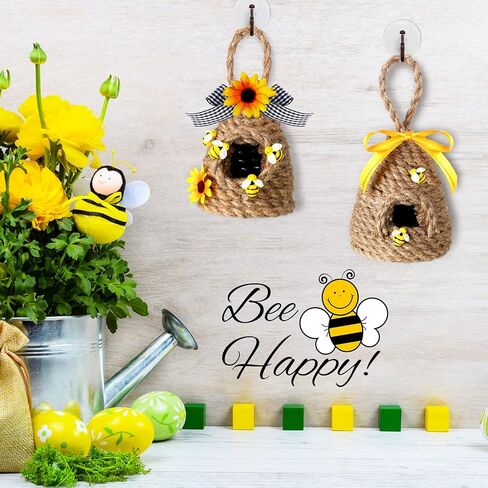 Yulejo 2 Pcs Mini Beehive Farmhouse Bee Summer Tiered Tray Decor Farmhouse Coffee Table Decor Spring Sunflower Shelf Sitter Coffee Bar Kitchen Table Home Decorations Bee Bookshelf Decor(Bee) in Saudi Arabia