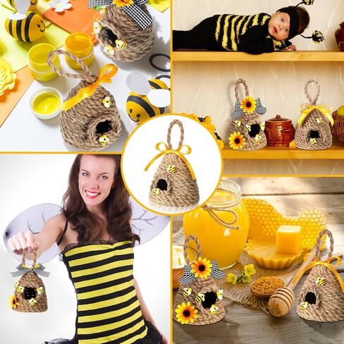 Yulejo 2 Pcs Mini Beehive Farmhouse Bee Summer Tiered Tray Decor Farmhouse Coffee Table Decor Spring Sunflower Shelf Sitter Coffee Bar Kitchen Table Home Decorations Bee Bookshelf Decor(Bee) in Saudi Arabia