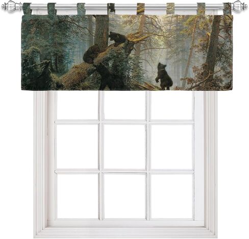 ستائر Vograud للنوافذ، ستائر نافذة المطبخ العلوية باللون الأسود الدب في الغابة، معالجة نافذة قصيرة لغرفة المعيشة وغرفة النوم والحمام، 54 بوصة × 18 بوصة in Kuwait