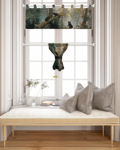 ستائر Vograud للنوافذ، ستائر نافذة المطبخ العلوية باللون الأسود الدب في الغابة، معالجة نافذة قصيرة لغرفة المعيشة وغرفة النوم والحمام، 54 بوصة × 18 بوصة in Kuwait