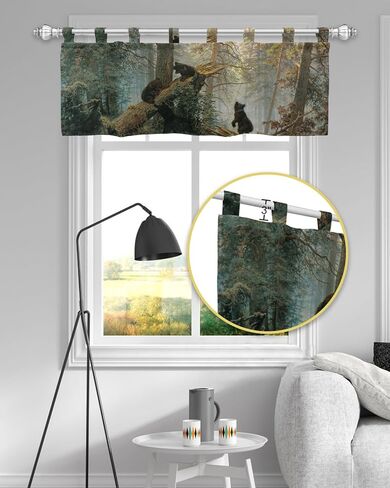 ستائر Vograud للنوافذ، ستائر نافذة المطبخ العلوية باللون الأسود الدب في الغابة، معالجة نافذة قصيرة لغرفة المعيشة وغرفة النوم والحمام، 54 بوصة × 18 بوصة in Kuwait