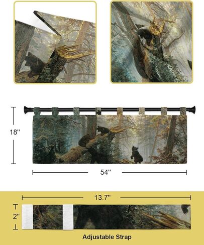 ستائر Vograud للنوافذ، ستائر نافذة المطبخ العلوية باللون الأسود الدب في الغابة، معالجة نافذة قصيرة لغرفة المعيشة وغرفة النوم والحمام، 54 بوصة × 18 بوصة in Kuwait