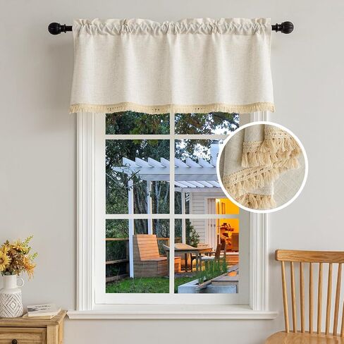 Beda Home-Tassel-Linen-Textured-Swag-ستائر لمطبخ المزرعة؛-تصفية الضوء-ريفي-نمط-ريفي-Swag-Topper للنوافذ الصغيرة-الخصوصية-إضافة-قضيب-تصميم الجيب ( -طبيعة 36x36-2 قطعة) in Saudi Arabia