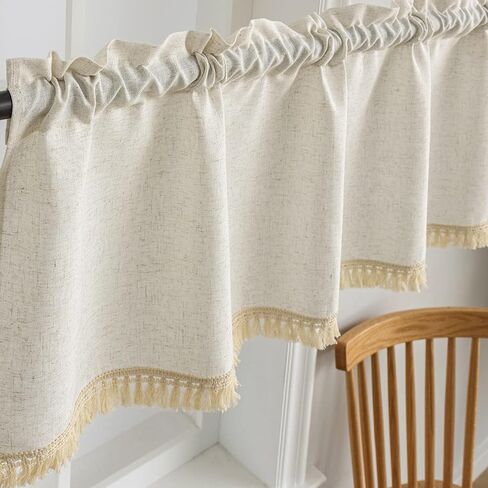 Beda Home-Tassel-Linen-Textured-Swag-ستائر لمطبخ المزرعة؛-تصفية الضوء-ريفي-نمط-ريفي-Swag-Topper للنوافذ الصغيرة-الخصوصية-إضافة-قضيب-تصميم الجيب ( -طبيعة 36x36-2 قطعة) in Saudi Arabia