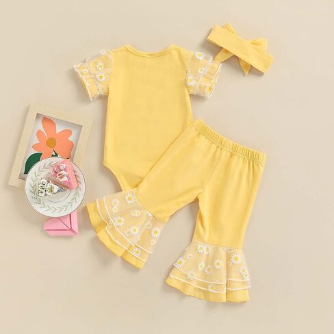 Madjtlqy طفل الفتيات جرس قيعان 3 قطع ملابس ديزي شبكة خليط Playsuit متوهج السراويل عقال in Kuwait