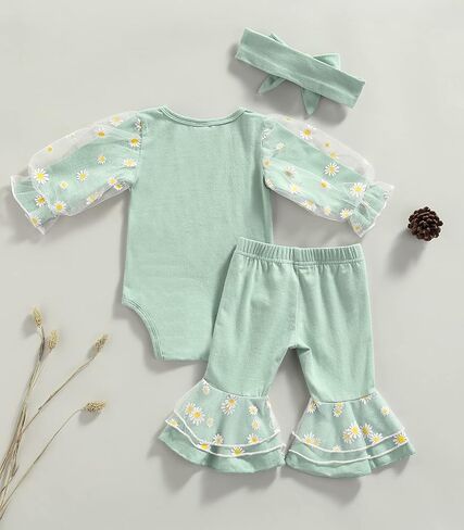 Madjtlqy طفل الفتيات جرس قيعان 3 قطع ملابس ديزي شبكة خليط Playsuit متوهج السراويل عقال in Kuwait