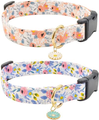 2 PCS Cotton Dog Collar Soft Cute Flower -3 Sizes Soft Nylon Puppy Collar Adjustable for Girl Female Small Medium Large Dogs (S(10-14in), Flower-1) in Saudi Arabia