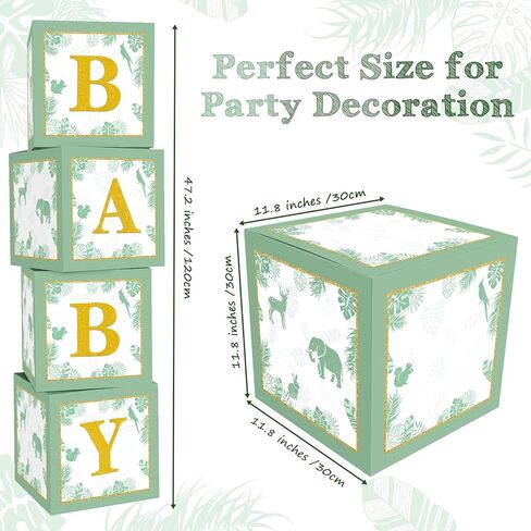 مكعبات استحمام للأطفال باللون الأخضر المريمية، صناديق للأطفال مع حروف لديكور حضانة البنات والأولاد، مطبوعة باللون البني تكشف عن الجنس ديكورات الحفلات البرية لوازم عيد ميلاد واحدة (سفاري) in Kuwait