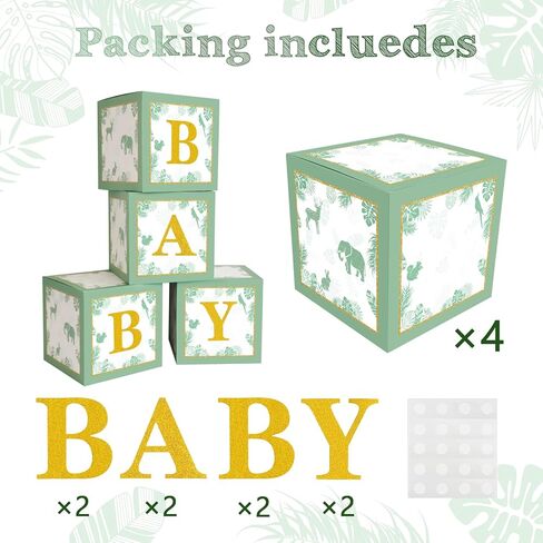 مكعبات استحمام للأطفال باللون الأخضر المريمية، صناديق للأطفال مع حروف لديكور حضانة البنات والأولاد، مطبوعة باللون البني تكشف عن الجنس ديكورات الحفلات البرية لوازم عيد ميلاد واحدة (سفاري) in Kuwait