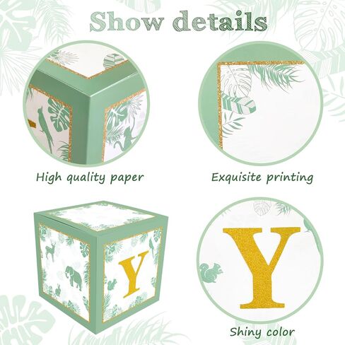 مكعبات استحمام للأطفال باللون الأخضر المريمية، صناديق للأطفال مع حروف لديكور حضانة البنات والأولاد، مطبوعة باللون البني تكشف عن الجنس ديكورات الحفلات البرية لوازم عيد ميلاد واحدة (سفاري) in Kuwait