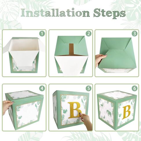 مكعبات استحمام للأطفال باللون الأخضر المريمية، صناديق للأطفال مع حروف لديكور حضانة البنات والأولاد، مطبوعة باللون البني تكشف عن الجنس ديكورات الحفلات البرية لوازم عيد ميلاد واحدة (سفاري) in Kuwait