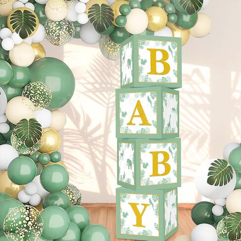 مكعبات استحمام للأطفال باللون الأخضر المريمية، صناديق للأطفال مع حروف لديكور حضانة البنات والأولاد، مطبوعة باللون البني تكشف عن الجنس ديكورات الحفلات البرية لوازم عيد ميلاد واحدة (سفاري) in Kuwait