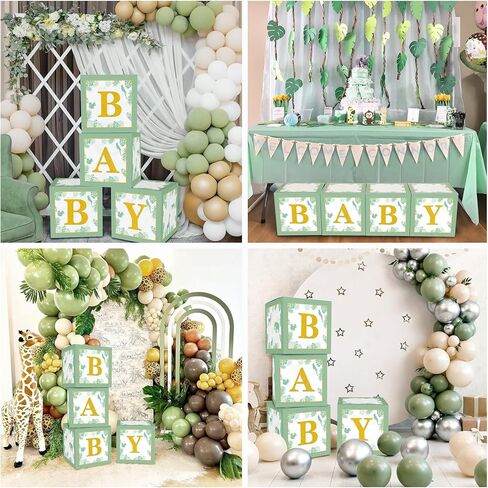 مكعبات استحمام للأطفال باللون الأخضر المريمية، صناديق للأطفال مع حروف لديكور حضانة البنات والأولاد، مطبوعة باللون البني تكشف عن الجنس ديكورات الحفلات البرية لوازم عيد ميلاد واحدة (سفاري) in Kuwait