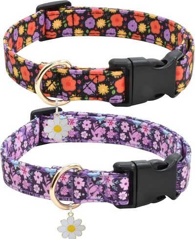 2 PCS Cotton Dog Collar Soft Cute Flower -3 Sizes Soft Nylon Puppy Collar Adjustable for Girl Female Small Medium Large Dogs (S(10-14in), Flower-1) in Saudi Arabia