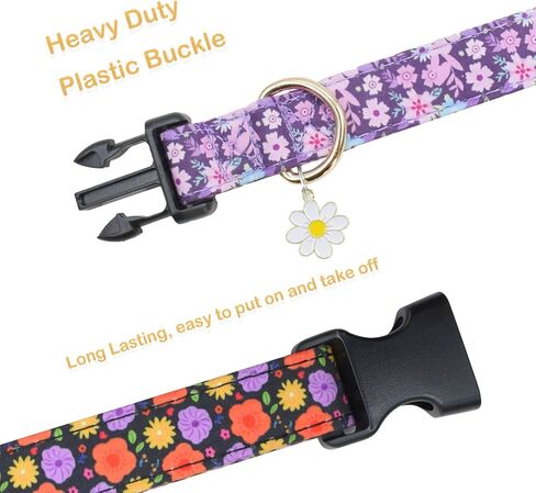 2 PCS Cotton Dog Collar Soft Cute Flower -3 Sizes Soft Nylon Puppy Collar Adjustable for Girl Female Small Medium Large Dogs (S(10-14in), Flower-1) in Saudi Arabia
